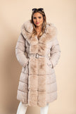 Padded winter jacket with faux fur, beige - My Store