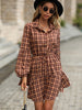 Plaid Drawstring Waist Button Front Shirt Dress - My Store