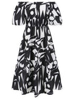 Printed Off-Shoulder Balloon Sleeve Dress - My Store