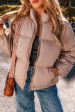 Apricot Pink Full Zipper Quilted Puffer Jacket - My Store