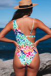 Multicolor Leopard Kiss Print Asymmetric Cutout One Piece Swimwear - My Store