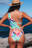 Multicolor Leopard Kiss Print Asymmetric Cutout One Piece Swimwear - My Store