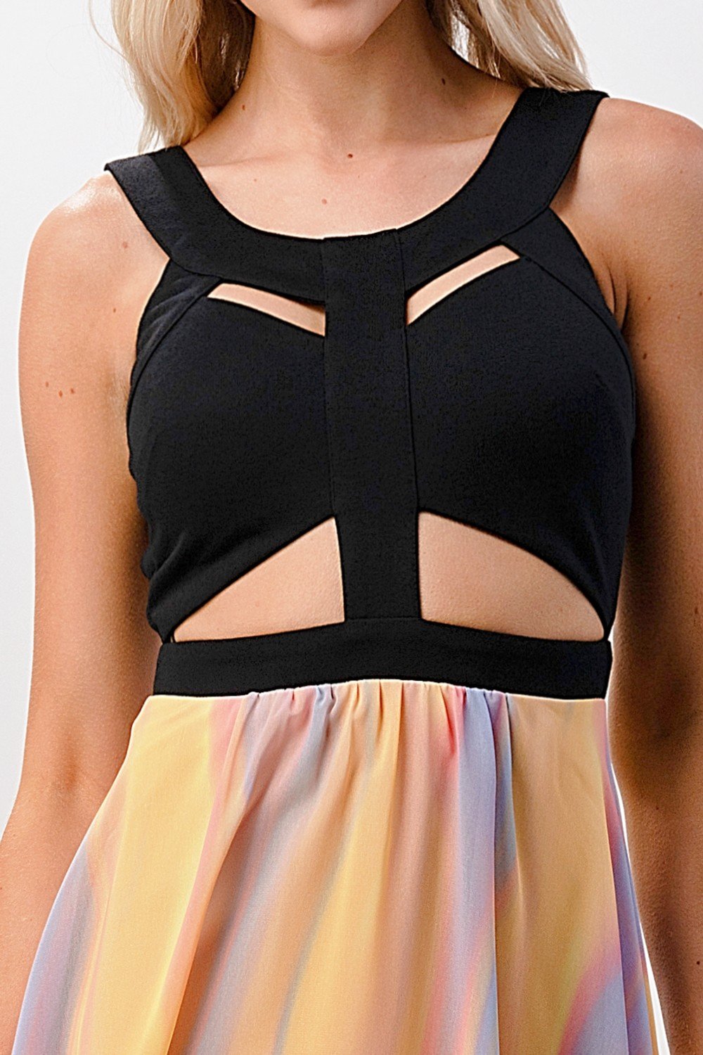 Cutout Detail Color Block High Low Dress - My Store