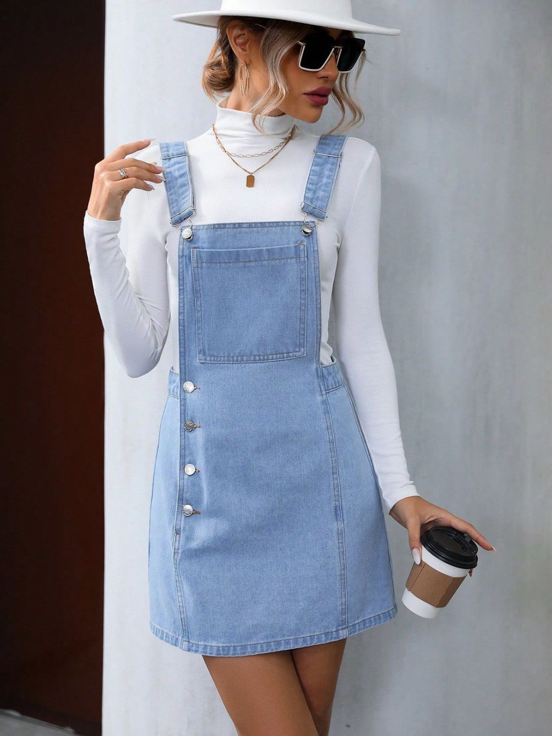 Wide Strap Denim Overall Dress - My Store