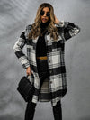 Plaid Collared Neck Long Sleeve Coat - My Store