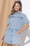 Washed Denim Overall Romper - My Store