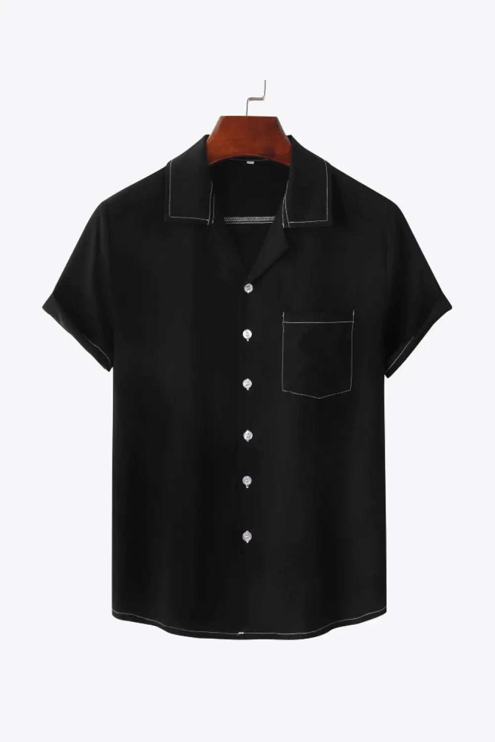 Full Size Contrast Stitching Pocket Shirt