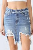 Denim Cotton Trim Torn Hem High Waist Mini Skirt - My Store