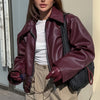 Women's Solid Color Leather Jacket