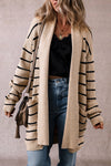 Black Stripe Shawl Neckline Open Cardigan with Pockets - My Store