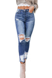 Dark Blue Washed Distressed Slits Skinny Jeans - My Store