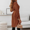 Knee-Length Casual A-Line Slim Fit Shirt Dress with Long Sleeves - My Store