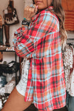 Red Plaid Print Loose Vintage Shirt - My Store