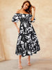 Printed Off-Shoulder Balloon Sleeve Dress - My Store