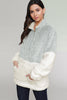 Grey White Zip Neck Oversize Fluffy Fleece Pullover - My Store