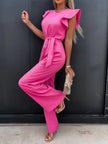 Ruffled Round Neck Cap Sleeve Jumpsuit - My Store