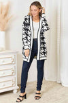 Woven Right Houndstooth Open Front Longline Cardigan - My Store