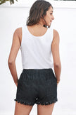 Casual Black Pocketed Frayed Denim Shorts - My Store