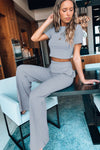 Cropped Tee and Wide Legs Pants Ribbed Knit Lounge Set - My Store