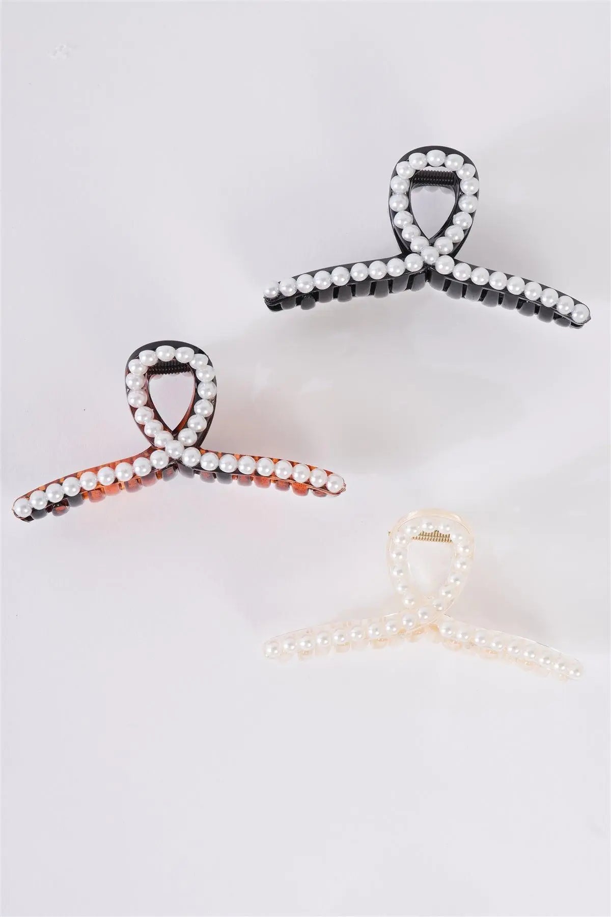 3pcs Thin Loopy Pearl Trim Claw Hair Clip Set - My Store