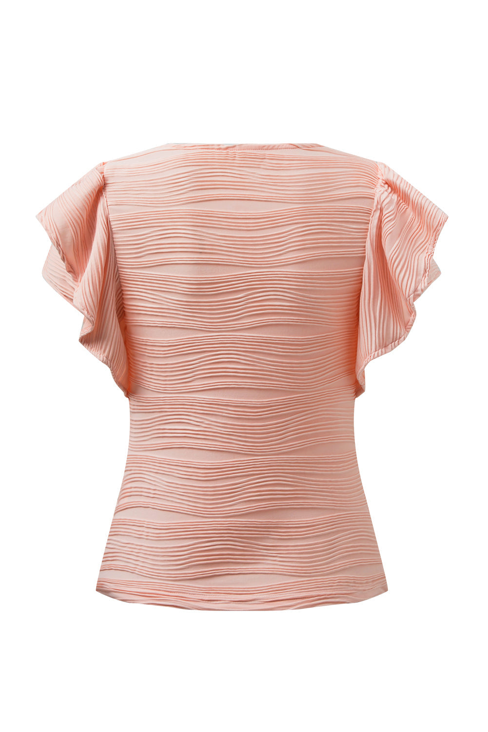 Apricot Pink Wavy Textured Ruffle Sleeve Top - My Store