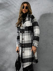 Plaid Collared Neck Long Sleeve Coat - My Store