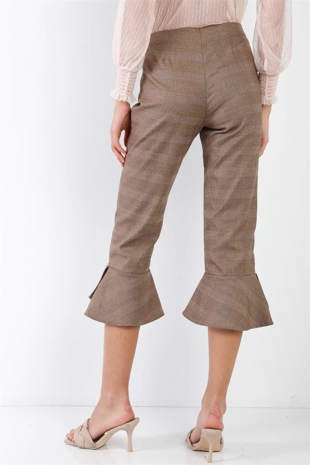 Brown Checkered High-Waisted Capri Pants /1-2-2-1 - My Store