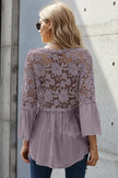 Chic Purple Crochet Lace Button Blouse Top - My Store