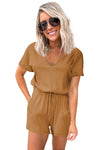 Casual Brown Short Sleeve Pocketed Knit Romper - My Store