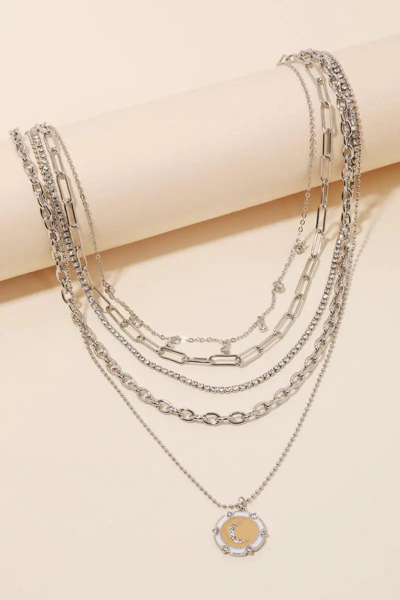 5 Layer Chain Crystal Moon Medallion Necklace - My Store