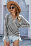 Gray Warp Deep V-neck Long Sleeve Knit Sweater - My Store