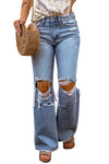 Sky Blue Destroyed Open Knee Wide Leg Jeans - My Store