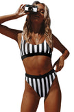 Black Athletic Striped Tank High Waist Bikini - My Store