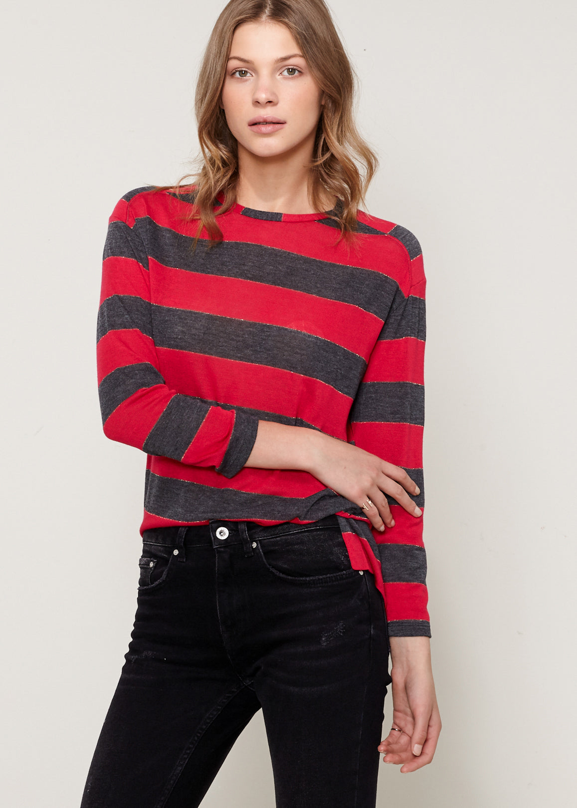 Women's Long Sleeve Crewneck Stripe Tee - My Store