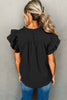 Black Smocked Ruffle Sleeve Blouse - My Store