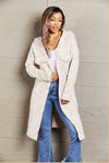 Double Take Printed Open Front Hooded Longline Cardigan - My Store