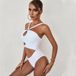 Women's summer new one piece swimsuit solid color hollow backless swim - My Store