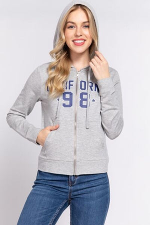 ACTIVE BASIC CALIFORNIA Zip Up Drawstring Long Sleeve Hoodie - My Store