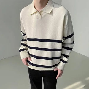 Men's Casual Knitted Striped Polo Shirt