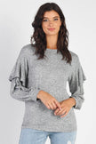 Heather Grey Ruffle Shoulder Detail Long Sleeve Top - My Store