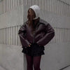 Women's Solid Color Leather Jacket