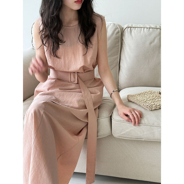 French Style Cinched Sleeveless Top & High-Waist Skirt Set - My Store