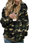 Women's Winter Green Camo Print Warm Furry Pullover Hoodie - My Store