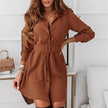 Knee-Length Casual A-Line Slim Fit Shirt Dress with Long Sleeves - My Store