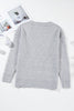 Light Grey Oversized V Neck Drop Shoulder Sweater with Eyelet Detail - My Store