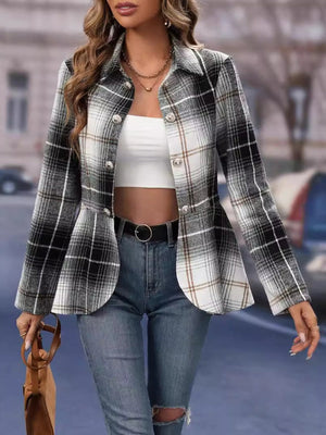 Plaid Button Up Long Sleeve Jacket - My Store