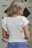 Apricot Pink Wavy Textured Ruffle Sleeve Top - My Store