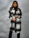 Plaid Collared Neck Long Sleeve Coat - My Store