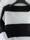 Color Block V-Neck Long Sleeve Sweater - My Store