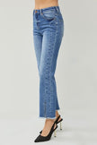 RISEN High Waist Raw Hem Slit Straight Jeans - My Store